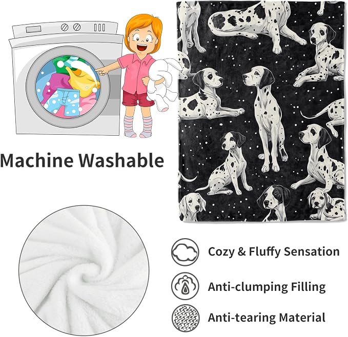 Dalmatian Blanket Cute Dog Throw Blankets with Black and White Puppy,Birthday Gifts for Kids Adult & Pet Lovers,Lightweight Soft Fleece,for Sofa Couch Bed Room Decor 50x60in
