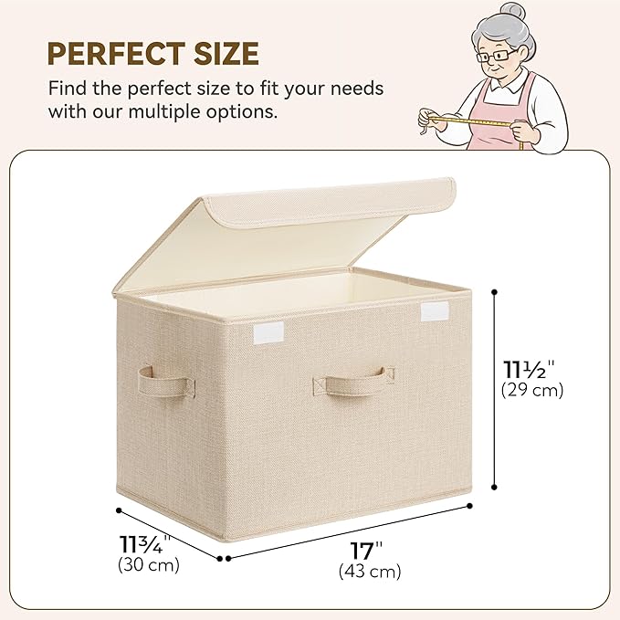 GRANNY SAYS Memory Keepsake Storage Box, Fabric Storage Bins with Lids | Flip-Top Lid, Collapsible, Stackable, 3 Handles, Ideal for Closet Clothes Blanket Toys, Extra Large, Khaki, 2-Pack