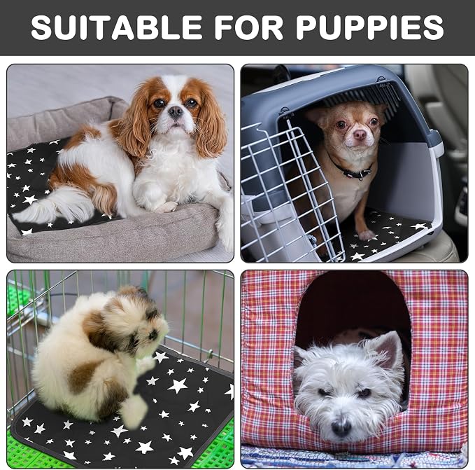 4 Pack Self Warming Cat Bed Self Heating Cat Mat Star Pattern Soft Dog Crate Pad Thermal Pet Mat Anti Slip Kennel Dog Washable Warming Bed for Outdoor Indoor(18 x 18 Inch,Black)