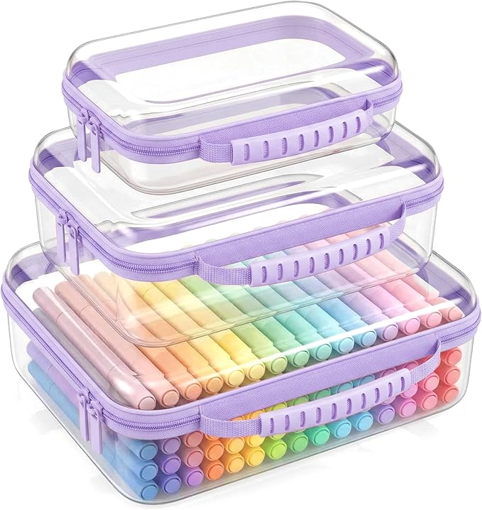 Clear Hard Shell Organizer Cases, 3 Pack with Handle | Durable PET shell with water-resistant, scratch-resistant surface for travel, toiletries, electronics and toys