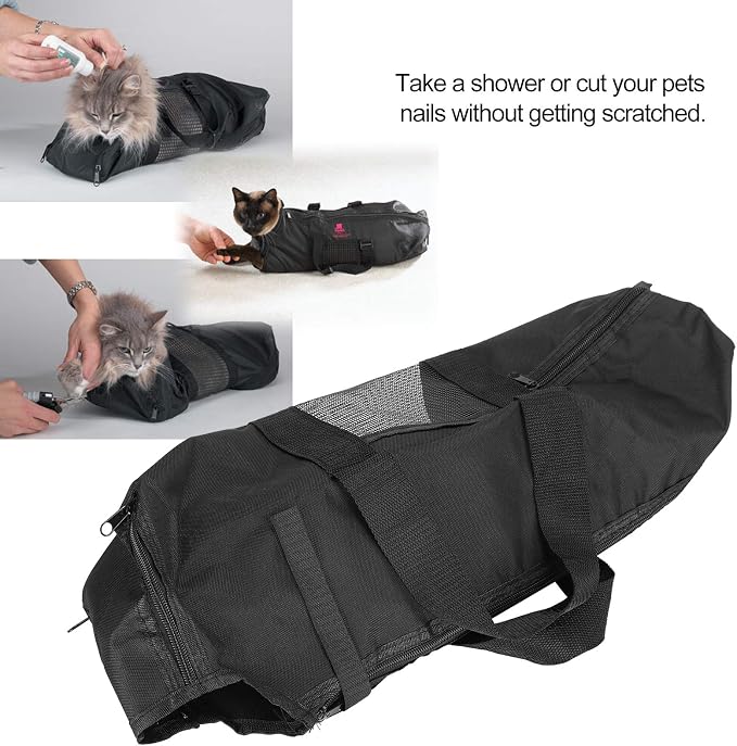 Cat Grooming Bag, Oxford Cloth No Scratching Pet Bathing Bag Portable Pet Nail Trimming Organizer with Mesh Panels for Water Flows Cat Bathing Nail Clipping Ear Cleaning