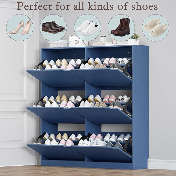 BORNOON Shoe Cabinet with 6 Flip Drawers, Slim Narrow Shoe Storage Cabinet, Freestanding Shoe Organizer for Entryway, Hallway, Foyer