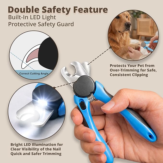 LED Dog Nail Clipper with Light & Safety Guard, Professional Pet Nail Trimmer with Quick Sensor, Extra Sharp for Thick Nails, for Large & Small Dogs and Cats (Medium-Large with LED)