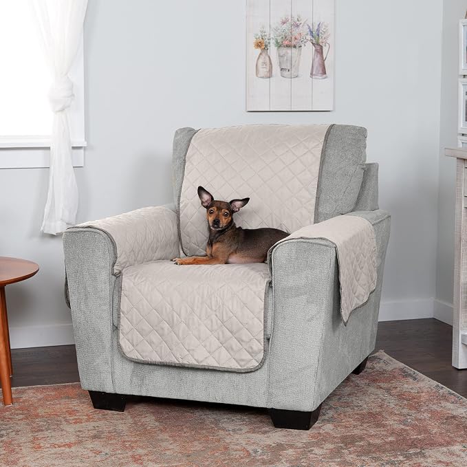 Furhaven Water-Resistant & Reversible Chair Cover Protector for Dogs, Cats, & Children - Two-Tone Pinsonic Quilted Living Room Furniture Cover - Gray/Mist, Chair