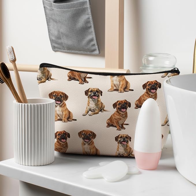 Puggle Dog Makeup Bag, Puggle Lovers Gifts Cosmetic Bag for Women, Dog Mom Lovers Owner Gifts for Women Christmas, Pet Lover Gift Zipper Travel Makeup Pouch for Purse