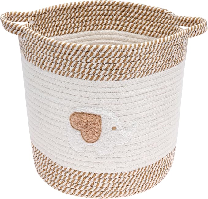 Storage Baskets for Organizing, 11” Woven Cotton Rope Storage Bin for Kids Dog Toy Organizer Clothes Hamper for Nursery Laundry, Blanket Basket for Living Room Decor Toy Basket(Style 1)