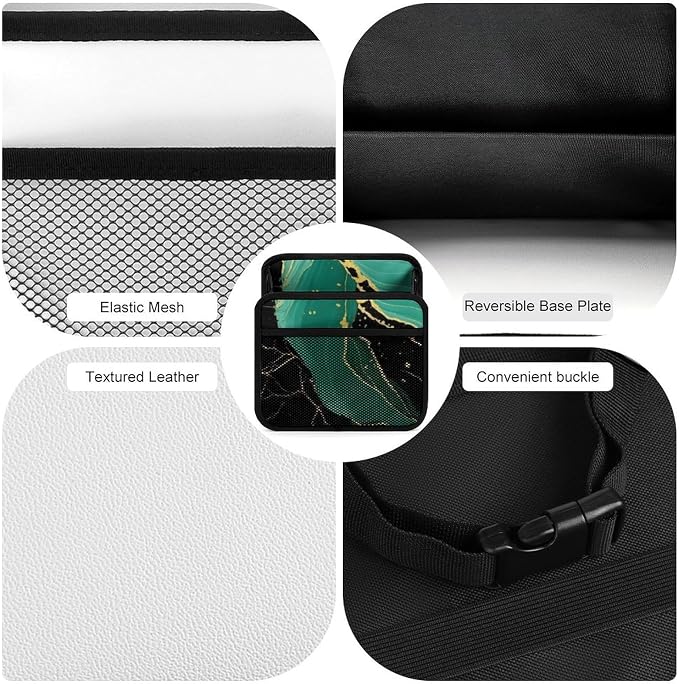 Car Organizers for Seat Back Vehicle Backseat Storage Pocket, Teal | Turquoise Green Gold Black Marble, Auto Hanging Pouch Trash Bag with Adjustable Buckle, Universal Fit for Vehicle Truck