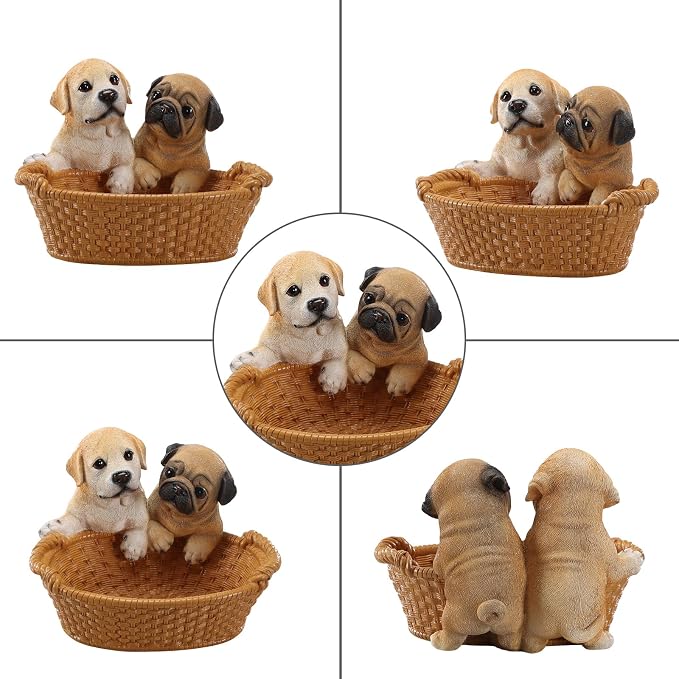 Resin Labrador & Pug Desktop Storage Basket, Decorative Catchall Bowl & Key Tray for Entryway Table, Cute Dog Statue Organizer, Pet Lover Gift