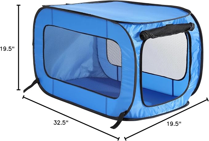Beatrice Home Fashions Portable, Collapsible, Pop Up Kennel Travel Cat and Dog Crate, 32.5" L x 19.5" W x 19.5" H, Blue (Pack of 12)