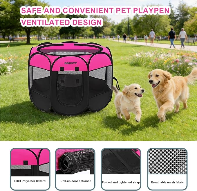 Cat Dog Playpen, Foldable Pet Puppy Dog Playpen, Cat Tent Crates Cage, Portable Playpen for Dogs Cats Rabbits Pigs Bunny Indoor/Outdoor, Pop Up Dog Kennel Playpen Enclosure with Carring Bag
