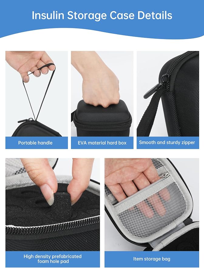 Peptide Case for Fridge - 9 Slots, Insulin & Peptide Vials Storage Case for 3ml 5ml 10ml Vials, Adjustable Travel Safe Organizer, Fit for Diabetics, Weight‑Management (Black)