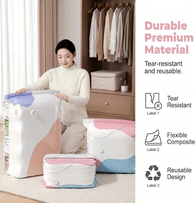 2026 New No‑Pump 3D Vacuum Storage Bags – Extra Large Heavy‑Duty Standing Cube Press & Seal for Comforters, Bedding, Clothes, No Pump（4PCS） (Medium 20"×28"× 12")