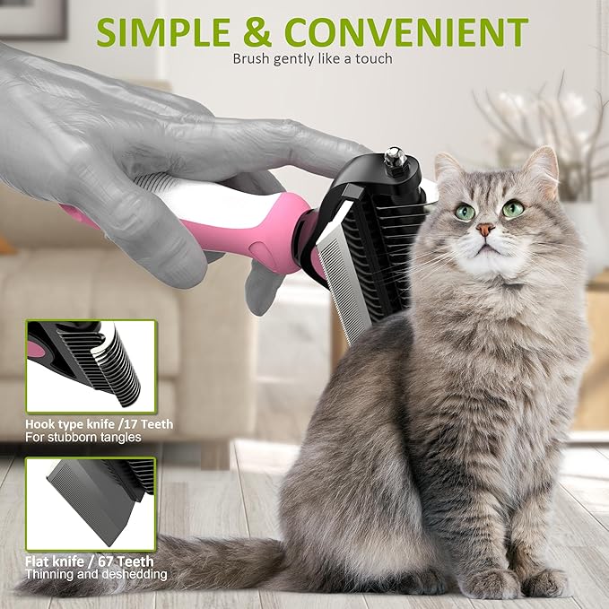 Spring Blossoms-2 in 1 Professional Grooming Rake for Cats & Dogs-Dematting Comb for Easy Mats & Tangles Removing,Pet Brush Safe No More Nasty Shedding and Flying Hair (Purple)