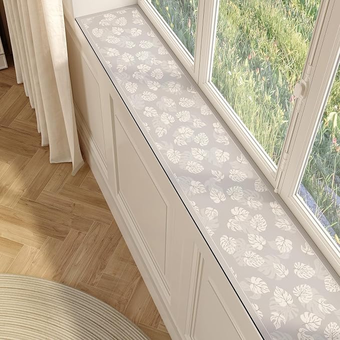 Cut-to-fit Narrow Window Sill Mat,Absorbent Window Sill Cushion Pad Non-Slip Backing,Customizable Decorative Window Sill Protector Cover for Dog Cat Pets(59" L x 7.8" W, Flower B)