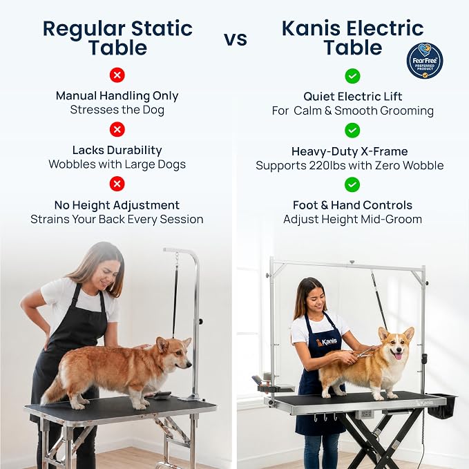 Professional Electric Dog Grooming Table - Heavy Duty | Height Adjustable Pet Grooming Table w/Leveling Wheels, Dog Grooming Arm, Anti-Slip Tabletop & Tool Organizer (Black, 49")