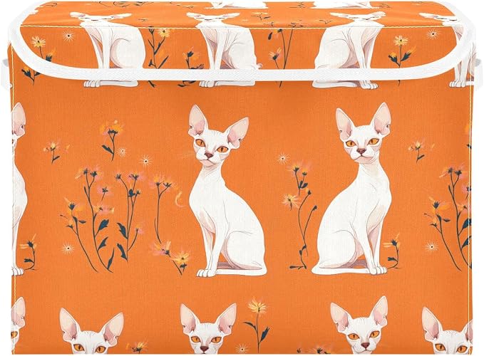 Beauty Sphynx Cats Orange Storage Bin Organizers And Storage With Lid for Shoe Shelves