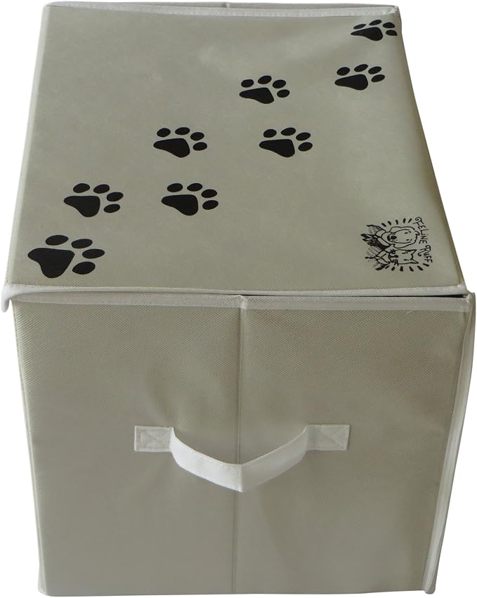 Large Dog Toys Storage Box. 16" x 12" inch Pet Toy Storage Basket with Lid. Perfect Collapsible Canvas Bin for Cat Toys and Accessories Too! (Tan)