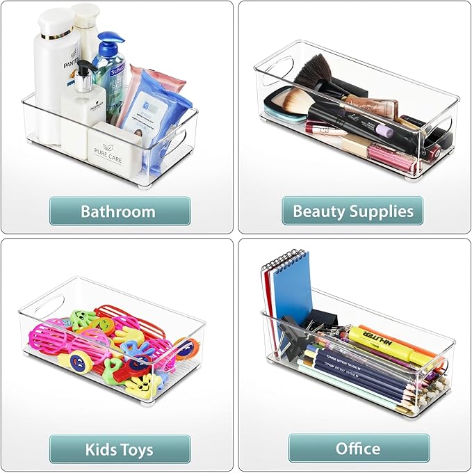 Sorbus Fridge Organizers and Storage, Clear Bins with Handles (4 Pack) | Built-in grips support easy access and transport; plastic containers organize food in freezers, drawers and countertops.
