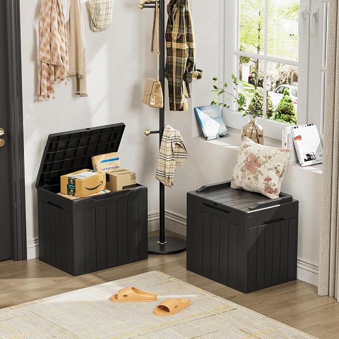 YESHOMY 30 Gal Plastic Storage Bins with Lid Stackable Box Organizers for Living Room, Office, Dorm, 2 Pack, Black