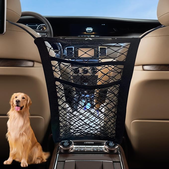 3-Layer Car Mesh Organizer, Car Purse Holder Between Seats, Elastic Tissue Purse Holder Driver Storage Netting Pouch, Auto Interior Accessories Barrier of Backseat Pet Kids for SUV Truck Van