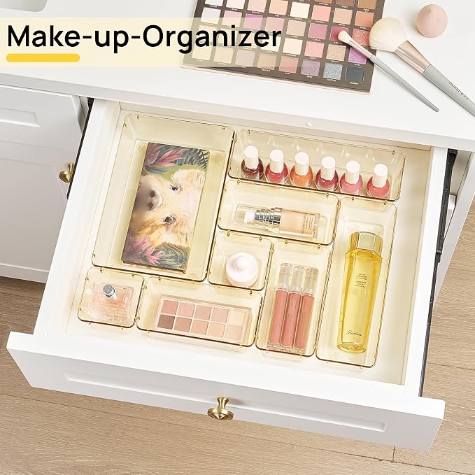 Vtopmart 25 Pack Plastic Drawer Organizers with Non-slip Rubber Pads | 4-Size Versatile Makeup Organizer, Storage Containers Small Bins for Makeup, Jewelries, Bedroom, Kitchen Utensils and Office