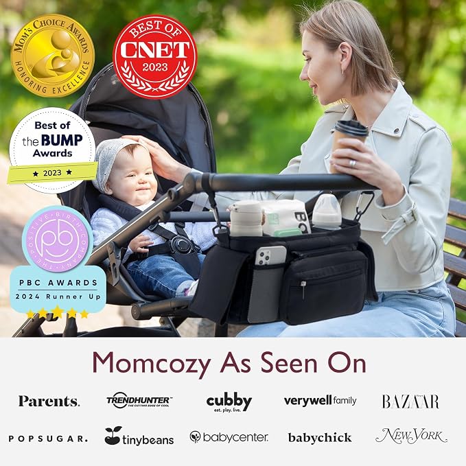 Momcozy Universal Stroller Organizer with Insulated Cup Holder | Detachable Phone Bag and Shoulder Strap, Fits for Uppababy, Baby Jogger, Britax, BOB, Umbrella, and Pet Strollers
