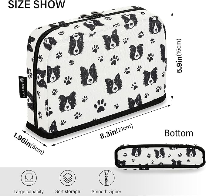 Aslsiy Large Capacity Pencil Case Dog_ Paws Border Collie White Pencil Pouch for Boys Girls Portable Pen Bag Organizer Standing Makeup Bag for School Office Supplies