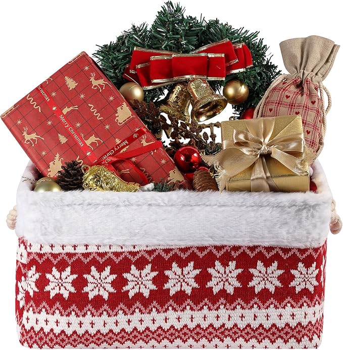 Christmas Basket Large Empty Christmas Baskets Red Christma Gift Baskets with Handles Holiday Storage for Gifts Holiday Decor for Baby/Kids/Nursery Room