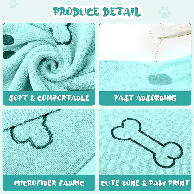 Tatuo 22 Pcs Dog Towels for Drying 20 x 40 Inch Pet Bath Towels Absorbent Microfiber Towel Quick Drying Puppy Bathing Supplies for Small Medium Large Dog Puppy Cat(Teal,Bone Pattern)