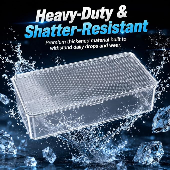 Clear Plastic Storage Bin with Lid, Small Silverware Organizer with Cover, Transparent Kitchen Utensil Drawer Tray for RV Countertop Flatware