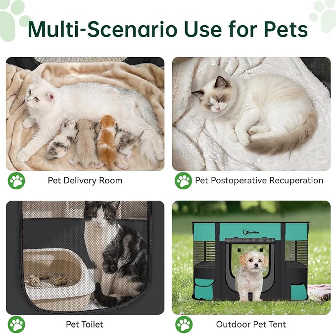 Siedihit 28" Dog Playpen,Cat Puppy Pen, Pet Portable Crate Indoor Outdoor | Durable Travel Camping Use,Foldable Dog Kennel Tent Cage for Rabbit Small Animals with Carrying Case(Green, Small)