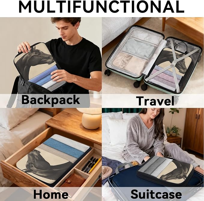 Horse 6 Set Compression Packing Cubes Animal Expandable Packing Organizer for Travel Accessories Luggage Suitcase Bag