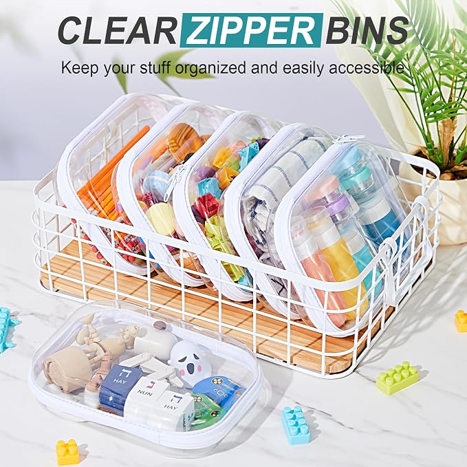 20 Pcs Clear Hard Zipper Case Bulk Hard Shell Plastic Pouch Transparent Double Zippers Toy Storage Organizer Bins for Building Blocks, Puzzles, Cosmetics(7.87 x 5.9 x 2 Inch)