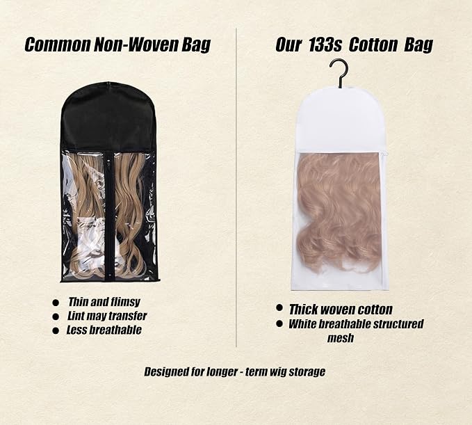 100% Cotton 133 Thread Count Wig Storage Bag, 6 Pack, White, 24 x 11.4 In | Breathable, Washable, Dustproof Mesh Bag for Hair Extensions, Travel & Household Storage