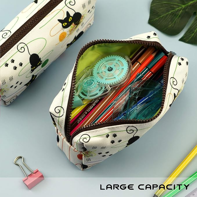 LParkin Cute Cat Pencil Case Bag Knitting Notion Pouch Kitten Gifts for Cat Lovers Makeup Bag Cosmetics Bag Zipper Closure Portable Stationery Organizer Kawaii Box Gadget Bag Multi-Purpose Bag Travel