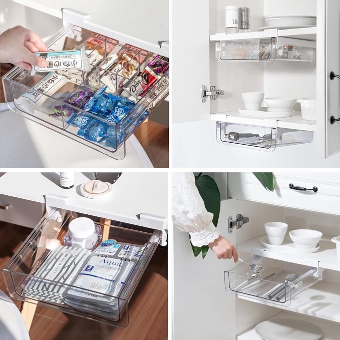 vacane Under Shelf Organizer, Under Shelf Storage Drawer Pull Out, Under Cabinet Basket Hanging Holder for Cupboard Cabinet Pantry Kitchen