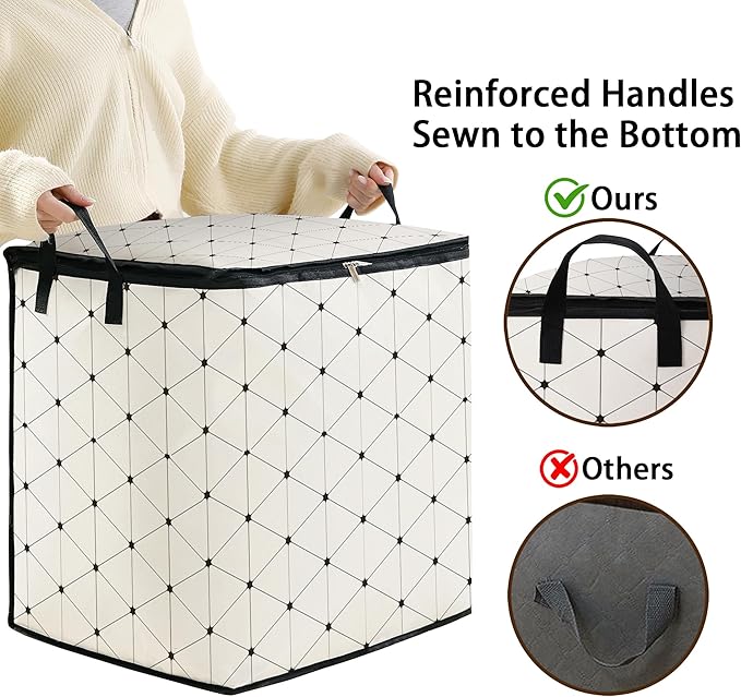 king comforter storage bag,blanket organizer with zipper 95L (2pack) | quilt duvet sweater sheet bedding pillow clothes storage for closet,dorm moving essentials containers with portable handles