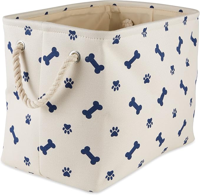 Bone Dry Pet Storage Collection Paw and Bone Print, Small Rectangle, 14x8x9", Nautical Blue