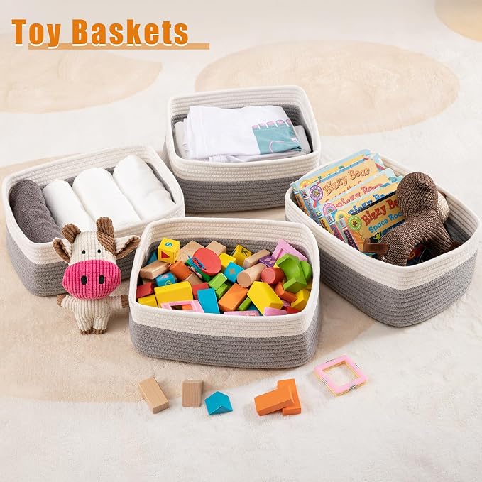 OIAHOMY 4 PACK 7L Storage Baskets for Organizing Storage Bins Grey | Small Bins for Shelves Small Storage Basket Shelf Baskets Organizer Baskets for Gifts Empty Cute Decorative Storage Bins