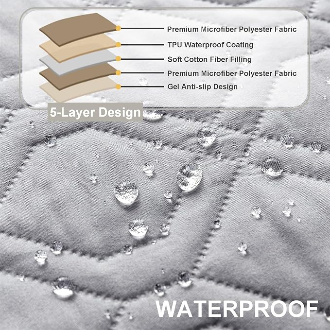 Recliner Armrest Cover with Headrest, Chair Armrest Slipcover with Side Pockets, Water-Resistant, Non Slip Furniture Protector for Pets(Light Gray,2 Seater 4PCS)