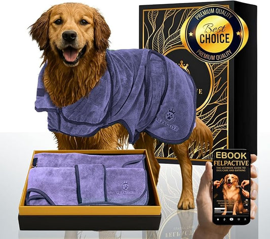 |FELPACTIVE® Premium Dog Drying Robe | Sizes S - XXXL | Quick-Drying Super Absorbent Double-Layer Microfiber | Soft & Snug Fit | Includes Luxury Gift Box + EBOOK | Dog Bath Robe, Pet Warming Bathrobe