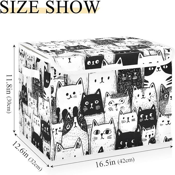 Cute Cat Pattern Storage Bins with Lids Closet Bedroom 40L Storage Basket | Decorative Storage Boxes, Foldable & Stackable, Dust-Proof Flip Top, Reinforced Handles, For Home & Dorm, Clothes & Toy Box