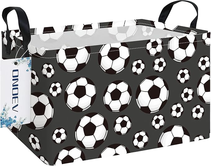 Rectangular Soccer Ball Storage Bin,Closet Organizer Basket | Waterproof fabric, reinforced handles, foldable bin holds apparel, sports gear and belongings for teen‑boy bedrooms