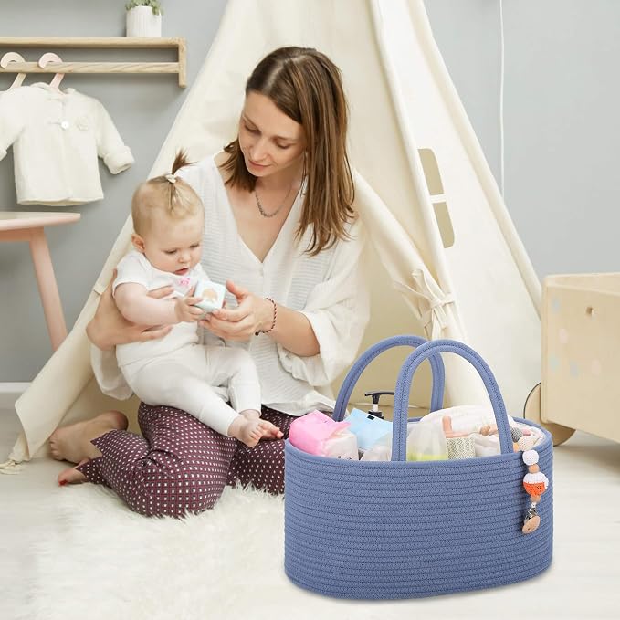 COMSE Large Cotton Rope Baby Diaper Caddy Organizer, Folkstone Gray