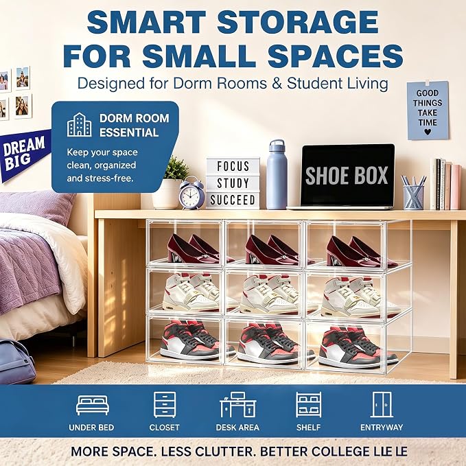 2 Pack Low Profile Clear Shoe Storage Box for Flats,Loafers,Heels | Space-saving design fits under shelves and cabinets.Perfect for flats, loafers and everyday footwear.Fit up to size 12 or 13