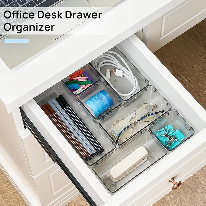 Vtopmart 25 Pack Plastic Drawer Organizers with Non-slip Rubber Pads | 4-Size Versatile Makeup Organizer, Storage Containers Small Bins for Makeup, Jewelries, Bedroom, Kitchen Utensils and Office