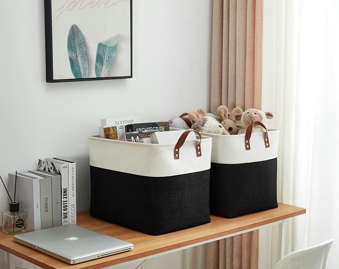 DECOMOMO Fabric Storage Bins, Extra Large Storage Baskets with Handles | 3 Pack Storage Baskets for Shelves, Laundry, Toys, Nursery (Black & White)