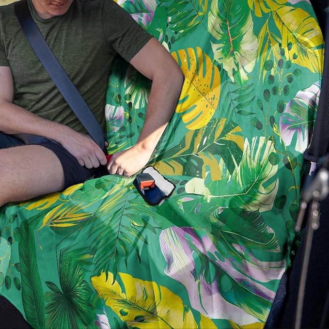 Renewold Car Back Seat Towel Cover After Gym Running Workout Rear Bench Protective Dog Car Seat Cover Cushion Mat Universal Fit Most Vehicles Bus Train Airplane Tropical Palm Leaves Camping Pads