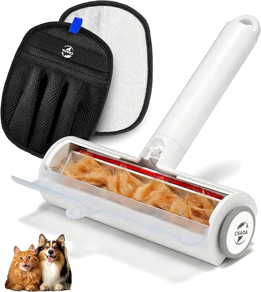 Pet Hair Removal Set, Roller Pet Hair Remover, Pet Hair Removal Glove for Dogs & Cats, Pet Fur Remover for Clothing, Couch, Carpet, Car Seat, Pet Hair Removal Tool -F White