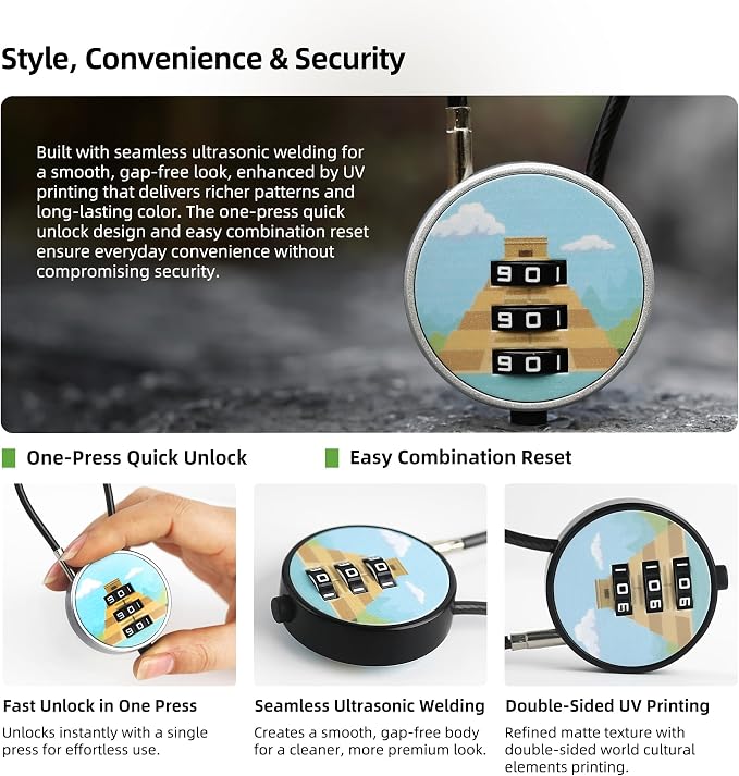Small Lock for Luggage, Suitcase, Gym Locker, Small Combination Lock with 5.12 Inch Steel Cable Wire, Mini Combination Padlock for Backpack, Carry Bag Zipper, Purse Anti-Theft